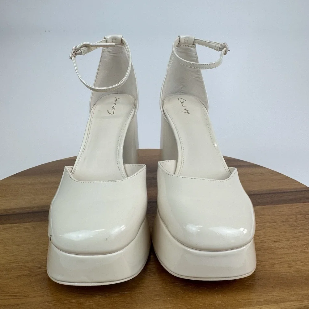 New NWOB Circus NY Sam Edelman Rosa Ivory Patent Platform Block Heels Size 8.5 M